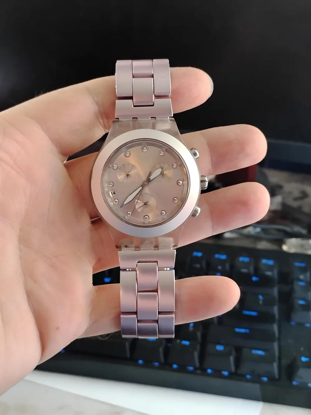 Swatch Ladies Pink Stainless Steel Chronograph Watch